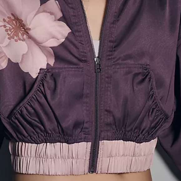 Anthropologie Purple Floral CropBomber Jacket w/wideleg Track Pant match L/XL - Picture 5 of 8